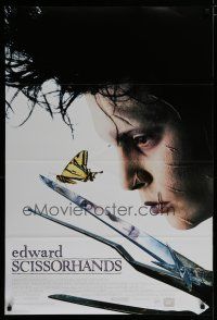 6m242 EDWARD SCISSORHANDS int'l DS 1sh '90 Tim Burton classic, close up of scarred Johnny Depp!
