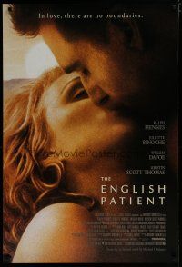 6m252 ENGLISH PATIENT 1sh '96 Ralph Fiennes & Kristin Scott Thomas kiss close-up!