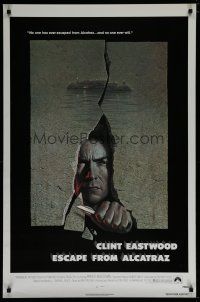 6m255 ESCAPE FROM ALCATRAZ 1sh '79 cool artwork of Clint Eastwood busting out by Lettick!