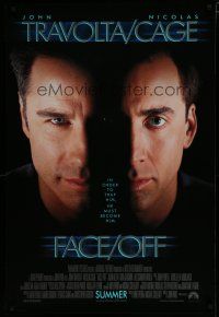 6m267 FACE/OFF int'l advance DS 1sh '97 John Travolta and Nicholas Cage switch faces, John Woo sci-fi!