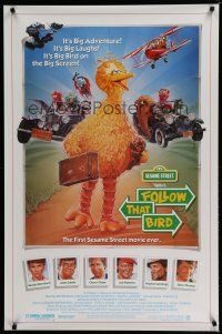 6m292 FOLLOW THAT BIRD 1sh '85 great art of the Big Bird & Sesame Street cast by Steven Chorney!
