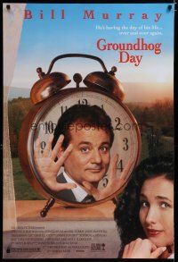 6m354 GROUNDHOG DAY DS 1sh '93 Bill Murray, Andie MacDowell, directed by Harold Ramis!