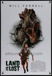 6m477 LAND OF THE LOST DS 1sh '09 image of Will Ferrell running from dinosaur!