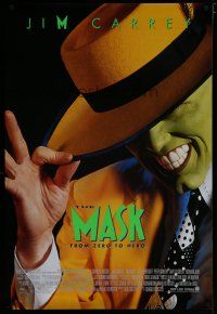 6m547 MASK style B int'l 1sh '94 great super close up of wacky Jim Carrey in full make-up!