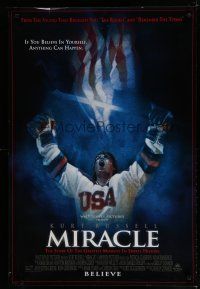 6m564 MIRACLE DS 1sh '04 Kurt Russell plays Olympic ice hockey, cool artwork!