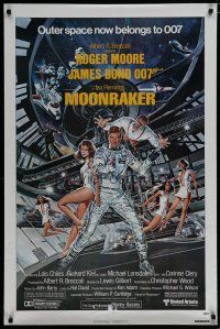 6m571 MOONRAKER 1sh '79 art of Roger Moore as James Bond & sexy Lois Chiles by Goozee!