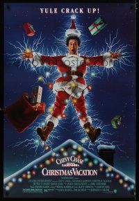 6m589 NATIONAL LAMPOON'S CHRISTMAS VACATION DS 1sh '89 Consani art of Chevy Chase, yule crack up!