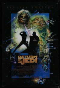 6m011 RETURN OF THE JEDI style D advance DS 1sh R97 George Lucas classic, cool Drew Struzan art!