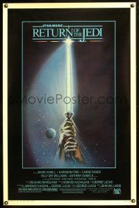 6m008 RETURN OF THE JEDI 1sh '83 George Lucas classic, art of hands holding lightsaber!
