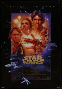 6m003 STAR WARS style B advance 1sh R97 classic sci-fi epic, art of Ford, Fisher & Hamill by Drew!
