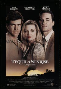 6m780 TEQUILA SUNRISE 1sh '88 pulchritudinous Michelle Pfeiffer between Mel Gibson & Kurt Russell!