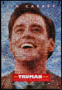 6m801 TRUMAN SHOW teaser DS 1sh '98 really cool mosaic art of Jim Carrey, Peter Weir