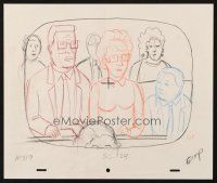 6p117 KING OF THE HILL animation art '00s cartoon pencil drawing of Hank, Peggy & Bobby in church!