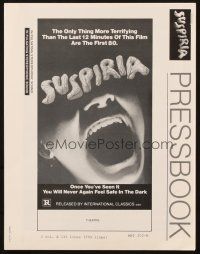 6p860 SUSPIRIA pressbook '77 classic Dario Argento horror, cool close up screaming mouth image!