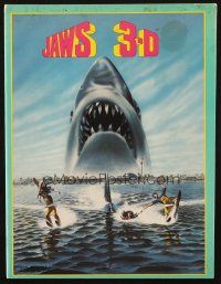 6p193 JAWS 3-D souvenir program book '83 Gary Meyer shark artwork, the third dimension is terror!