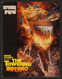 6p242 TOWERING INFERNO screening program '74 McQueen, Newman, art of burning building by John Berkey