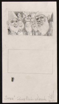 6p122 SHREK animation art '01 cartoon pencil drawing of dwarves in a tight group shot!