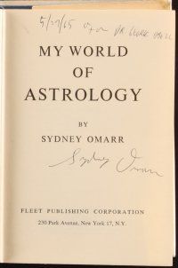 6p364 MY WORLD OF ASTROLOGY signed hardcover book '65 by author Sydney Omarr, ancient history!