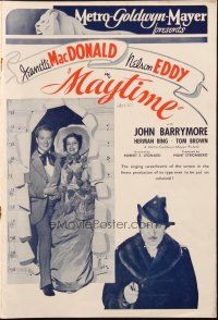 6p715 MAYTIME English pressbook '37 close up of singing sweethearts Jeanette MacDonald & Nelson Eddy