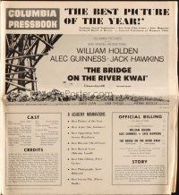 6p474 BRIDGE ON THE RIVER KWAI pressbook '58 William Holden, Alec Guinness, David Lean classic!