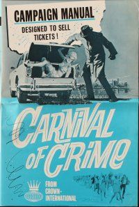6p487 CARNIVAL OF CRIME pressbook '64 wild art of murderer putting tied up girl into car trunk!