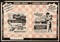 6p494 CHECKERED FLAG/DEADLY COMPANIONS pressbook '60s car racing daredevils & Trigger Happy woman!