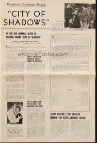 6p498 CITY OF SHADOWS pressbook '55 vtough gangster Victor McLaglen in New York City!