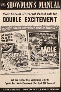 6p513 CURUCU BEAST OF THE AMAZON/MOLE PEOPLE pressbook '56 Universal horror/sci-fi double-bill!
