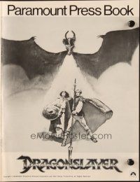 6p543 DRAGONSLAYER pressbook '81 cool Jeff Jones fantasy artwork of Peter MacNicol w/spear, dragon!