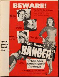 6p604 GIRLS MARKED DANGER pressbook '54 La Tratta Delle Bianche, Silvana Pampanini & Sophia Loren!