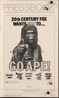 6p607 GO APE pressbook '74 5-bill Planet of the Apes, great Uncle Sam parody image!