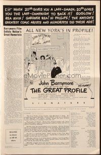 6p616 GREAT PROFILE pressbook + herald '40 great cartoon-like art of John Barrymore!