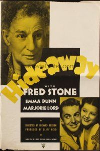6p626 HIDEAWAY pressbook '37 Fred Stone, Emma Dunn, Marjorie Lord, directed by Richard Rosson!