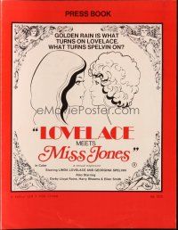 6p691 LOVELACE MEETS MISS JONES pressbook '75 Linda Lovelace, Georgina Spelvin, Harry Reems!