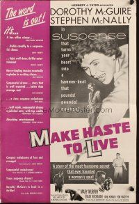 6p700 MAKE HASTE TO LIVE pressbook '54 gangster Stephen McNally knows Dorothy McGuire's secret!