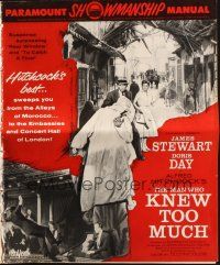 6p704 MAN WHO KNEW TOO MUCH pressbook '56 Alfred Hitchcock, husband & wife Jimmy Stewart & Day!
