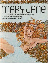 6p711 MARY JANE pressbook '72 artwork of sexy topless woman laying in field of marijuana!