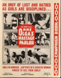 6p720 MME OLGA'S MASSAGE PARLOR pressbook '65 an orgy of lust & hatred as girls are disciplined!