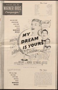 6p733 MY DREAM IS YOURS pressbook '49 Jack Carson, Doris Day, Lee Bowman, Adolphe Menjou!