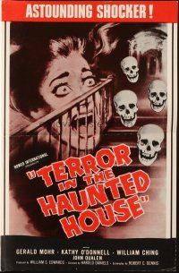 6p736 MY WORLD DIES SCREAMING pressbook '59 screaming girl & skulls, Terror in the Haunted House!