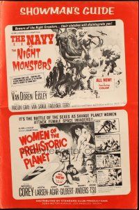 6p739 NAVY VS NIGHT MONSTERS/WOMEN OF PREHISTORIC PLANET pressbook '66 horror/sci-fi double-bill!
