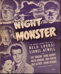 6p743 NIGHT MONSTER pressbook '42 Bela Lugosi & Lionel Atwill in Universal mystery horror!