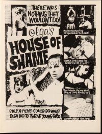 6p755 OLGA'S HOUSE OF SHAME pressbook '64 rough sex, wild images of bound girls in peril!