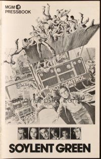 6p848 SOYLENT GREEN pressbook '73 art of Charlton Heston trying to escape riot control by Solie!