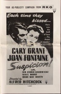6p859 SUSPICION pressbook R57 Alfred Hitchcock, Cary Grant, Joan Fontaine, film noir!