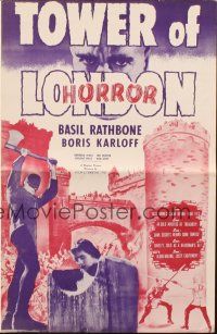 6p881 TOWER OF LONDON pressbook R48 Boris Karloff, Basil Rathbone, art of executioner swinging axe