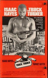 6p886 TRUCK TURNER pressbook '74 AIP, great image of barechested Isaac Hayes with gun!