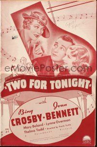 6p891 TWO FOR TONIGHT pressbook '35 great close up artwork of Bing Crosby & sexy Joan Bennett!