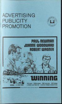 6p923 WINNING pressbook '69 Paul Newman, Joanne Woodward, Indy car racing art!