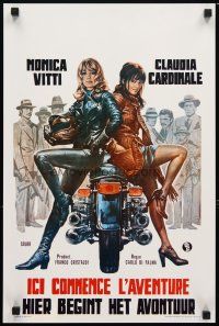 6r529 BLONDE IN BLACK LEATHER Belgian '75 sexy Monica Vitti & Claudia Cardinale on motorcycle!